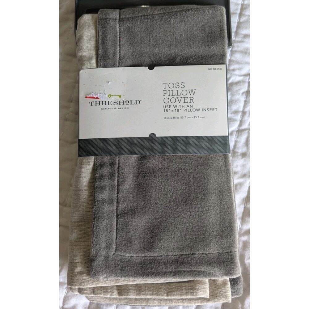 Threshold Toss Pillow Cover Gray 18" Square Velvet Texture/Linen Back